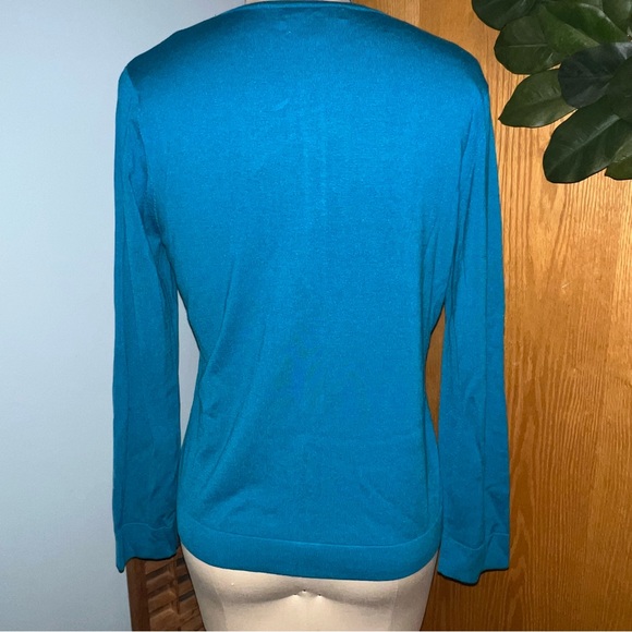 August Silk Teal Blue Long Sleeve Button Front Cardigan Sweater Women's XL - Picture 4 of 11